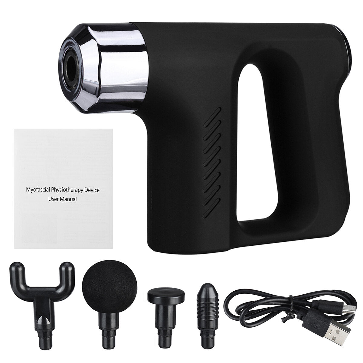 USB Mini Cordless Percussion Massager - 5 Speed, 4 Heads, Portable Deep Tissue Electric Handheld for Sore Muscles