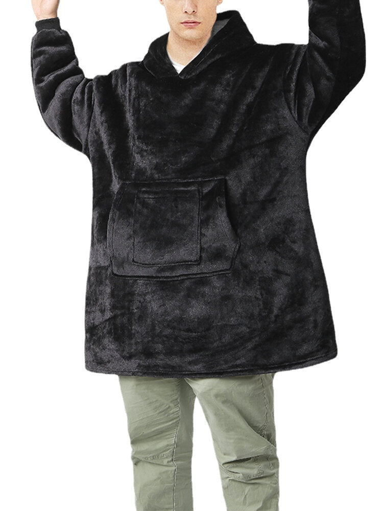 Dicker Flanell-Kapuzenpullover für Herren mit Doppeltaschen - Locker sitzender Hausmantel