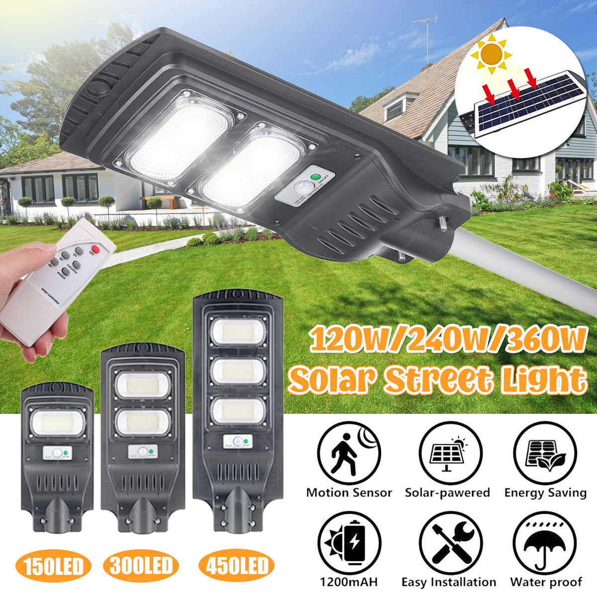 120/240/360W LED Solar Wall Street Light with Motion Sensor and Remote for Garden