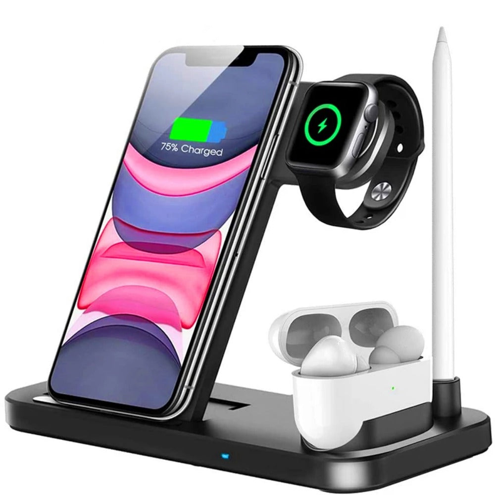 15W 4-in-1 Wireless Charger Dock for iPhone, Apple Watch, and AirPods Pro