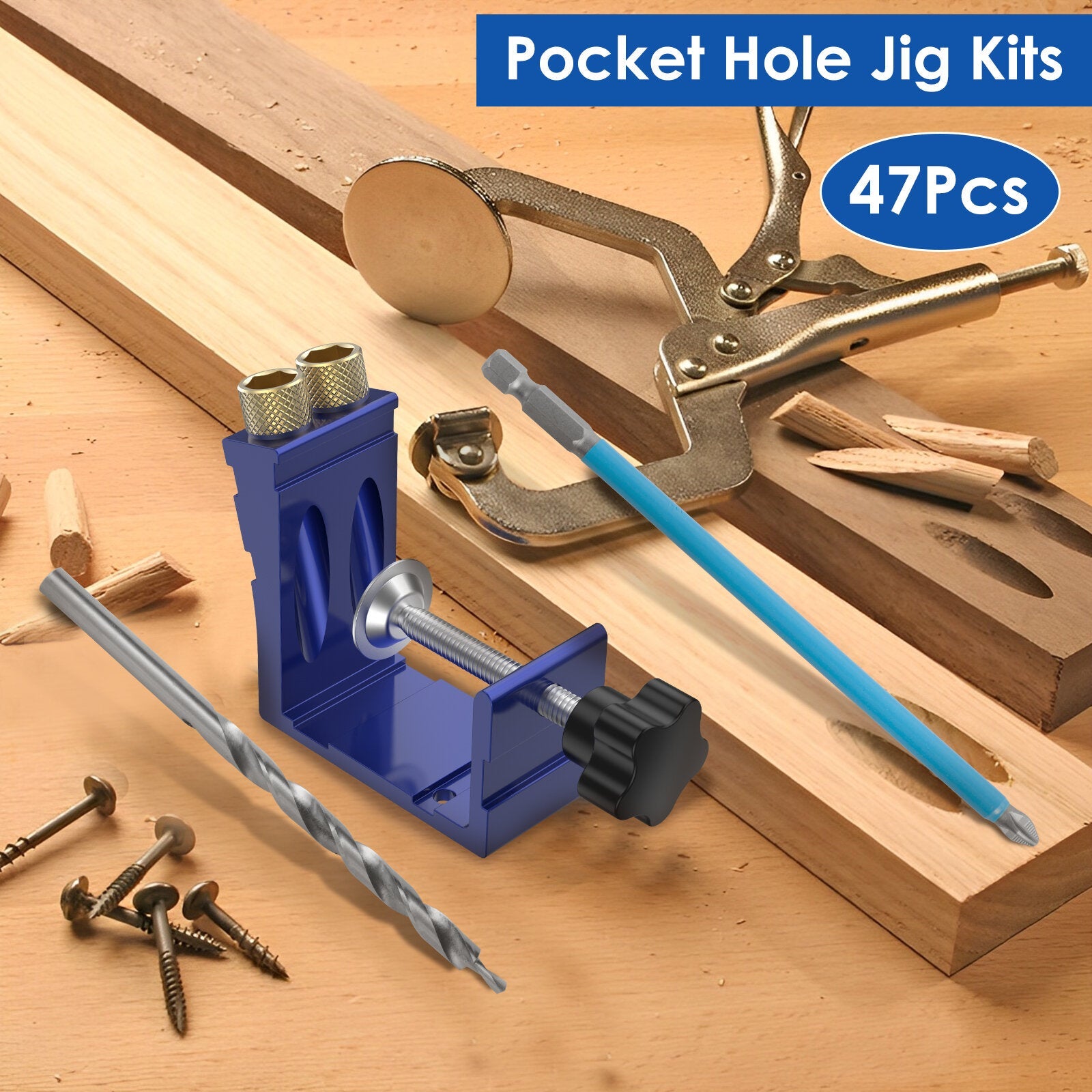 47 PCS Pocket Hole Jig Drill Locator Guide for Woodworking Angle Drilling Holes - Inclined Oblique Hole Positioner