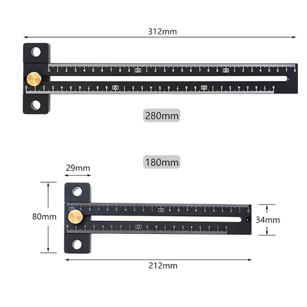 Aluminum Alloy T-Ruler for Woodworking - 180/280mm Metric Marking Tool