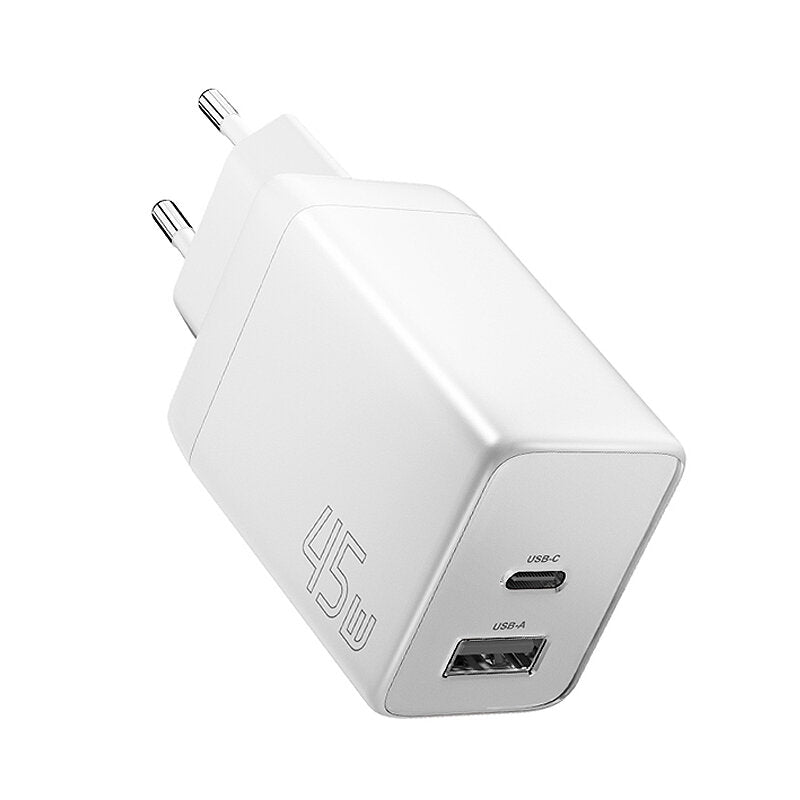 45W GaN USB PD Charger, Dual USB-A/USB-C Ports, Fast Charging, EU Plug for iPhone & Samsung