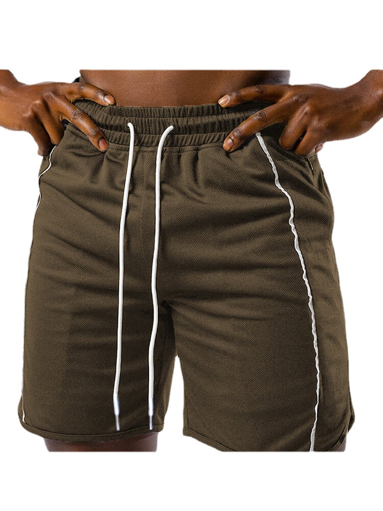 Men's Solid Color Workout Shorts with Pockets and Drawstring for Fitness