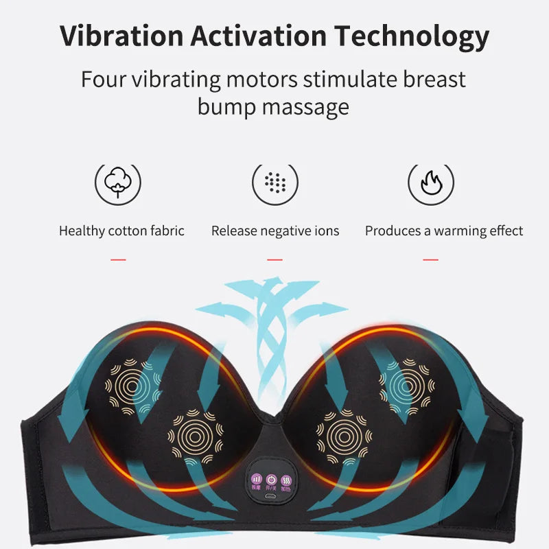 Electric Breast Massage Bra with Infrared Heating, Chest Enlargement Stimulator, Enhances Circulation & Relieves Pain