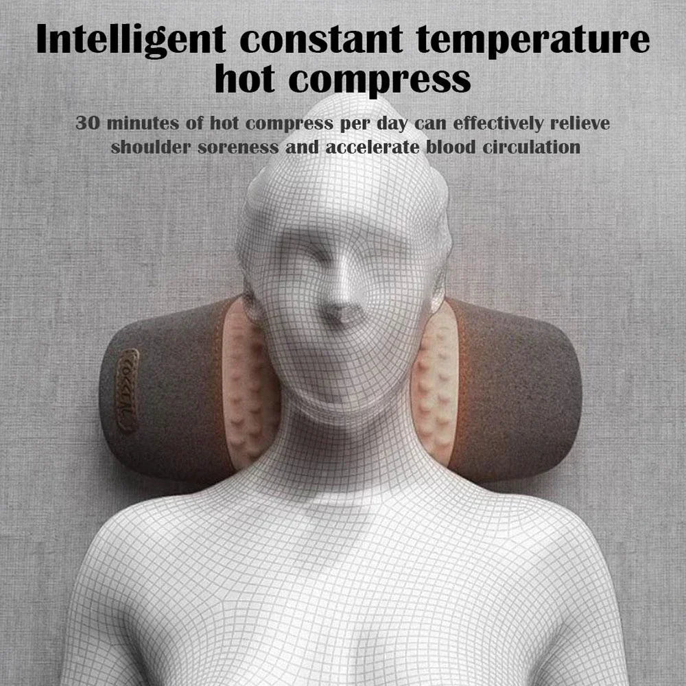 Electric Massager Cervical Pillow with Hot Compress, Vibration, Neck Traction, Memory Foam for Spine Support