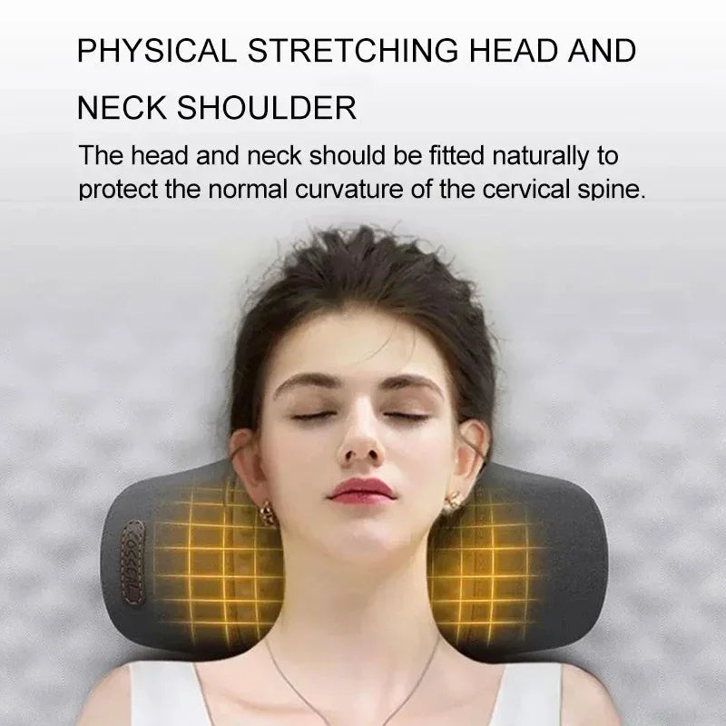 Electric Massager Cervical Pillow with Hot Compress, Vibration, Neck Traction, Memory Foam for Spine Support