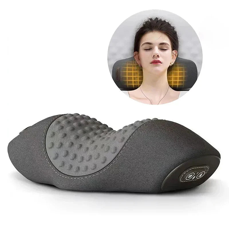 Electric Massager Cervical Pillow with Hot Compress, Vibration, Neck Traction, Memory Foam for Spine Support