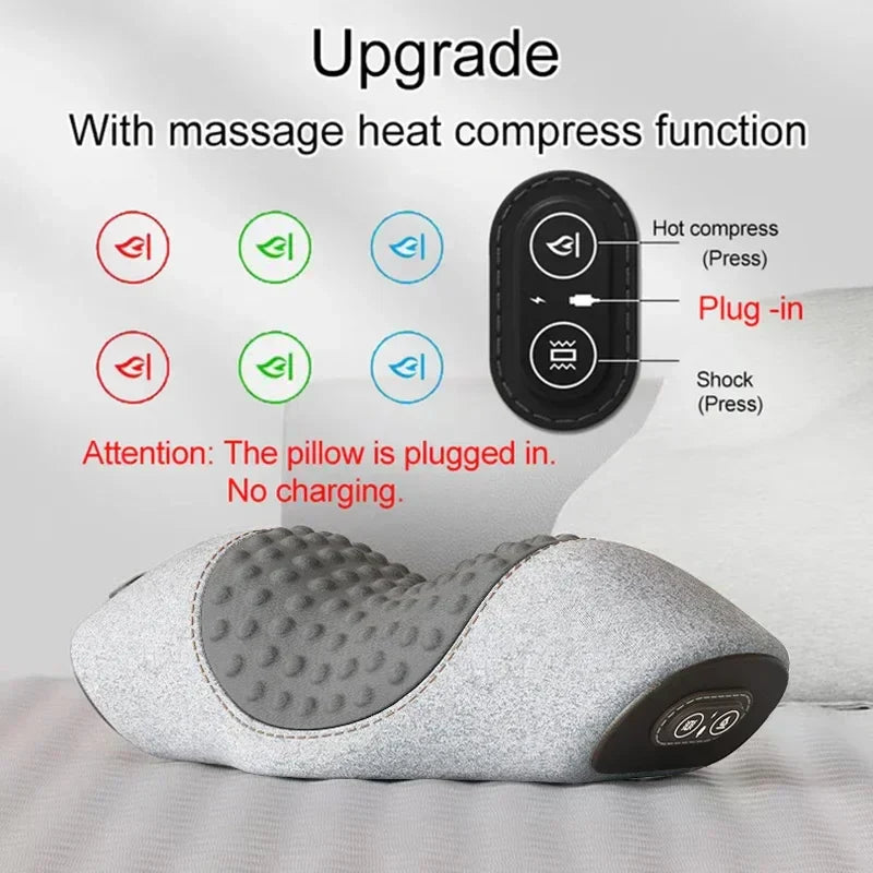 Electric Massager Cervical Pillow with Hot Compress, Vibration, Neck Traction, Memory Foam for Spine Support