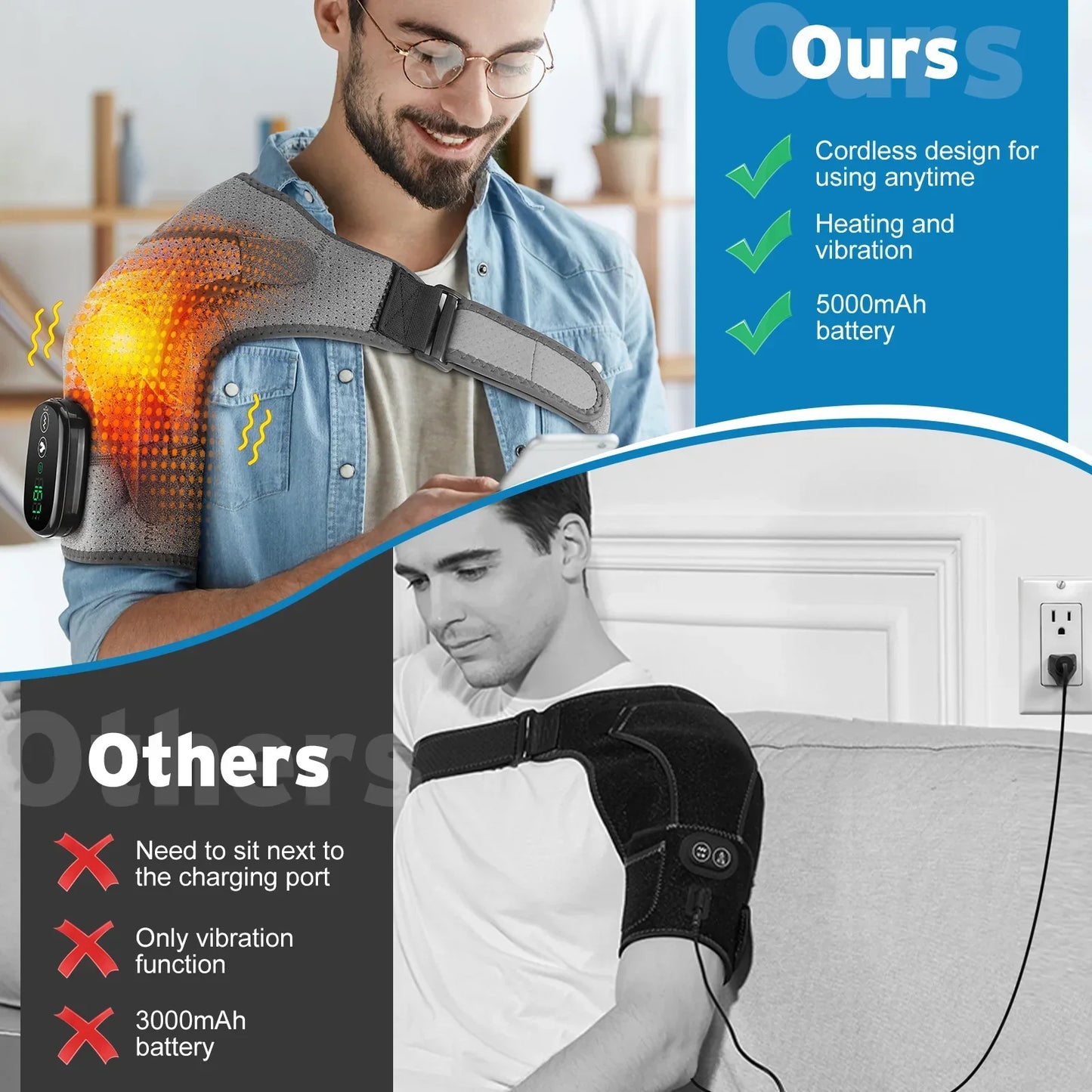 Electric Shoulder Massager Belt with Vibration & Heating, Muscle Relaxer and Warmer Pads