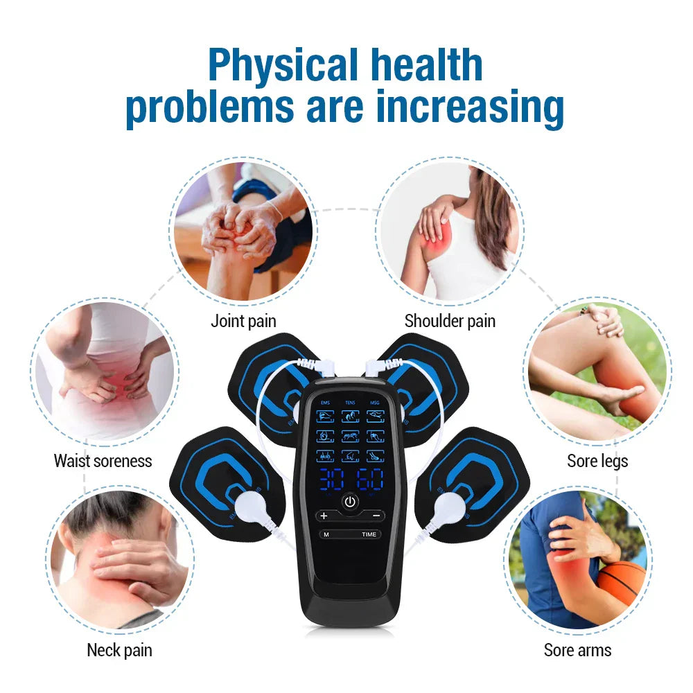 EMS Electric Muscle Stimulator, Professional TENS Unit, USB Physiotherapy, 9 Modes, Full Body Mini Massager