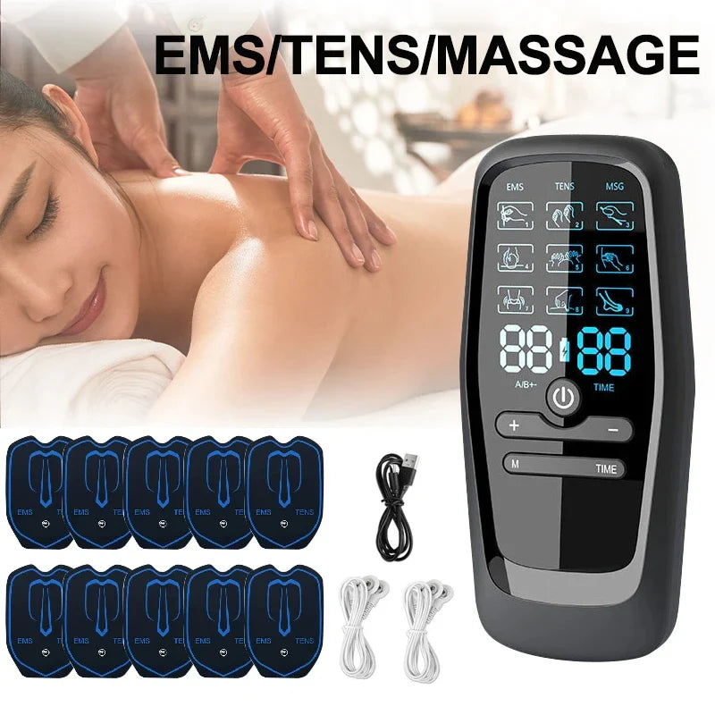 EMS Electric Muscle Stimulator, Professional TENS Unit, USB Physiotherapy, Full Body Massager with 6 Modes