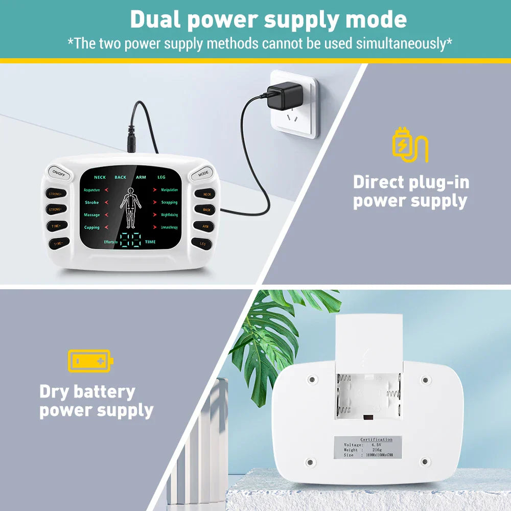 EMS Tens Machine Electric Physiotherapy, Muscle Stimulator with 8 Pads, Pulse Acupuncture for Back and Neck Massage