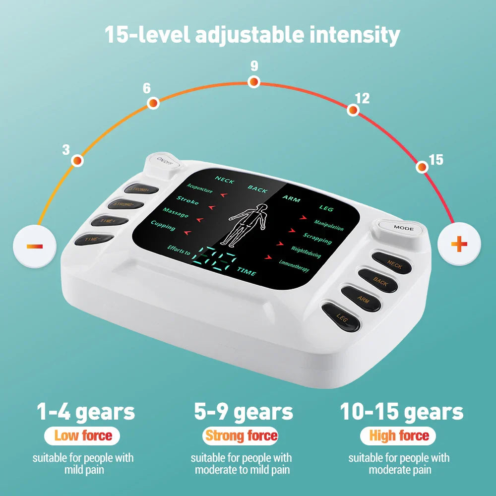 EMS Tens Machine Electric Physiotherapy, Muscle Stimulator with 8 Pads, Pulse Acupuncture for Back and Neck Massage