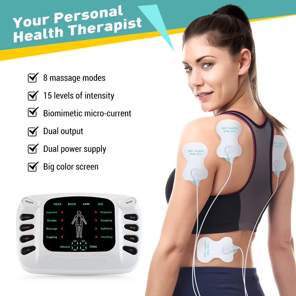 EMS Tens Machine Electric Physiotherapy, Muscle Stimulator with 8 Pads, Pulse Acupuncture for Back and Neck Massage