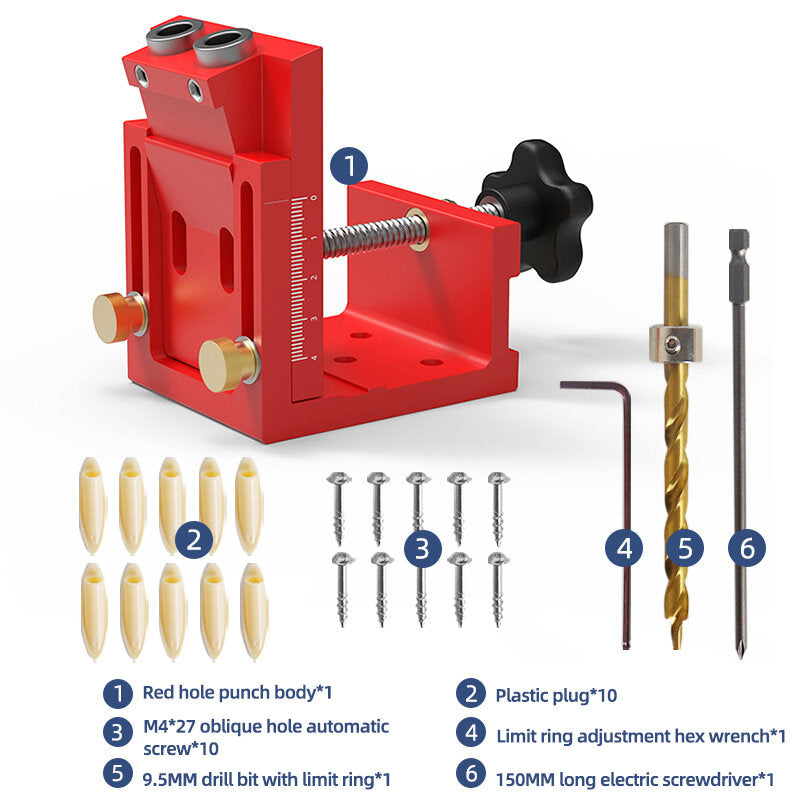 Adjustable Woodworking Hole Puncher with Metric & Imperial Calibration - Aluminum Alloy Dowel Hole Jig System Set