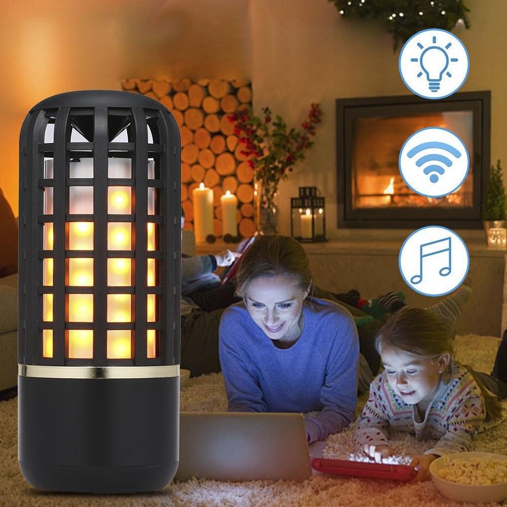 Portable Wireless Bluetooth Stereo Speaker with Rechargeable Flame Effect Night Light for Indoor/Outdoor Use