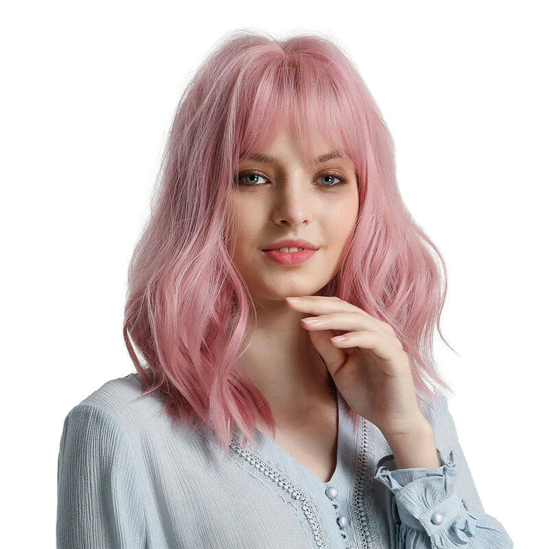 Short Curly Pink Synthetic Wig - Heat Resistant, Natural Look for Black & White Women, Perfect for Cosplay & Bob Styles