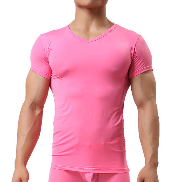 Men's Sports Primer Sexy Tops: Pure Color Elastic Bodybuilding Comfortable T-shirt