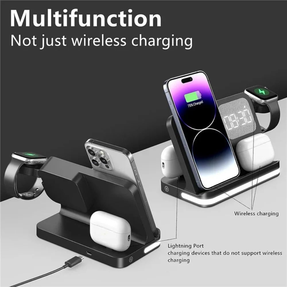 6-in-1 Wireless Charger Stand for iPhone, Samsung, Galaxy Watch, Buds - Fast Charging Station