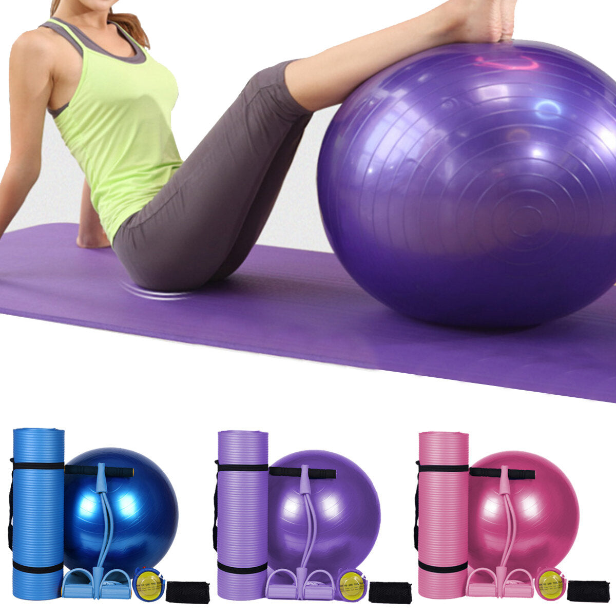 3-Piece Body Shaping Set: Yoga Ball, Yoga Mat, Pedal Puller - Latex Abdominal Trainer