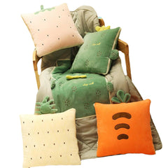 Foldable Cartoon Cactus Pillow & Blanket - 35x35cm, Travel, Sofa, Bed, Air Condition, Warm, Unisex