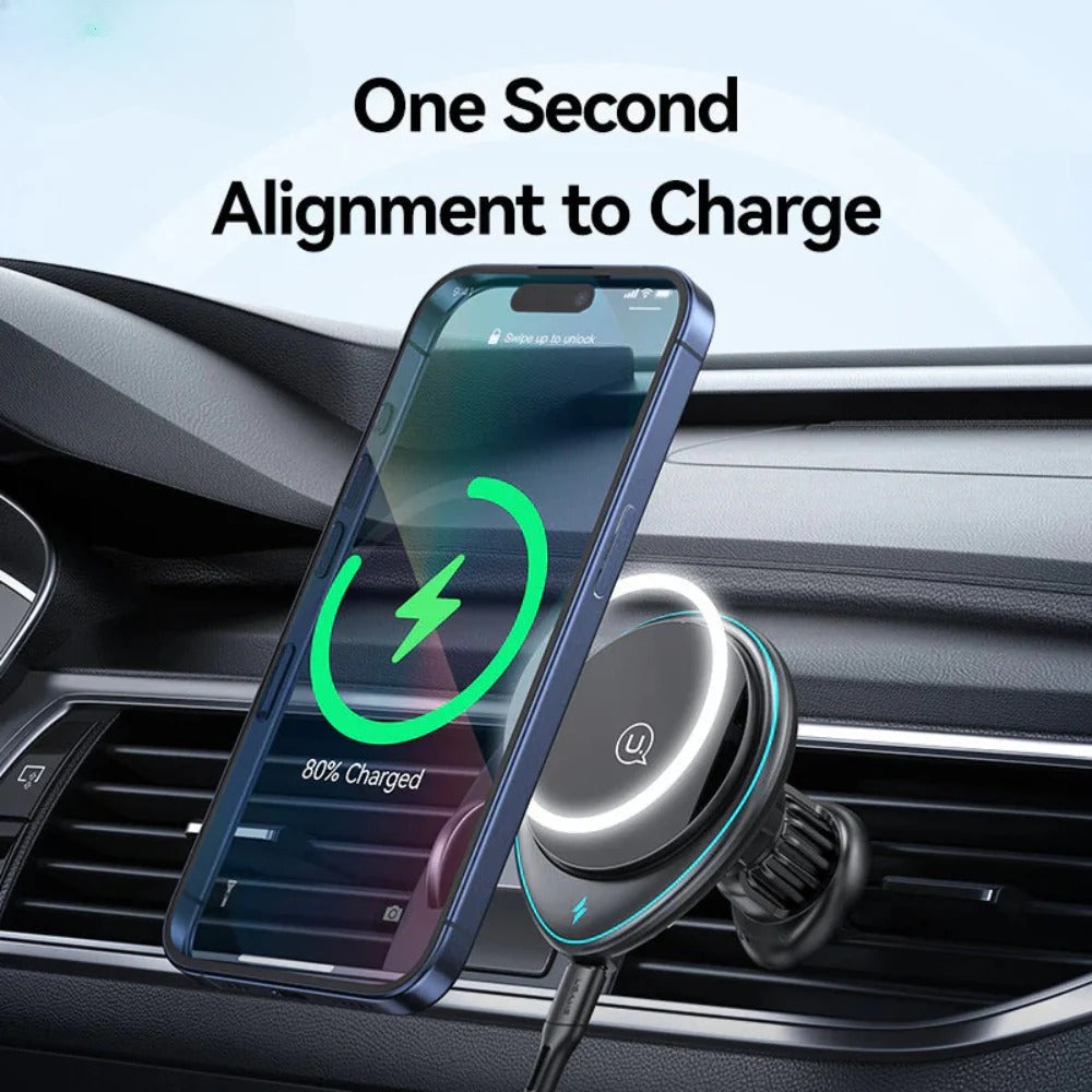 Wireless Magnetic Car Phone Holder 360 Degree Air Vent Mount for iPhone, Samsung, Huawei