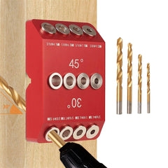 Woodworking Drill Guide Jig: 30 Degree 45 Degree 90 Degree Angles, 4 Drill Bit Sizes, Aluminum Alloy for Angled & Straight Holes