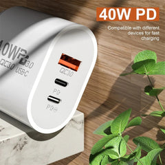 40W 3-Port USB PD Charger: Dual USB-C & USB-A Fast Charging Adapter for iPhone, Samsung, Huawei