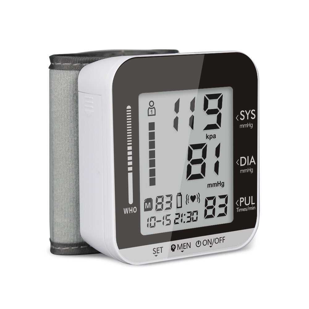 Portable Digital Wrist Blood Pressure Monitor - Heart Rate, Pulse Meter, Tonometer for Home Health Care