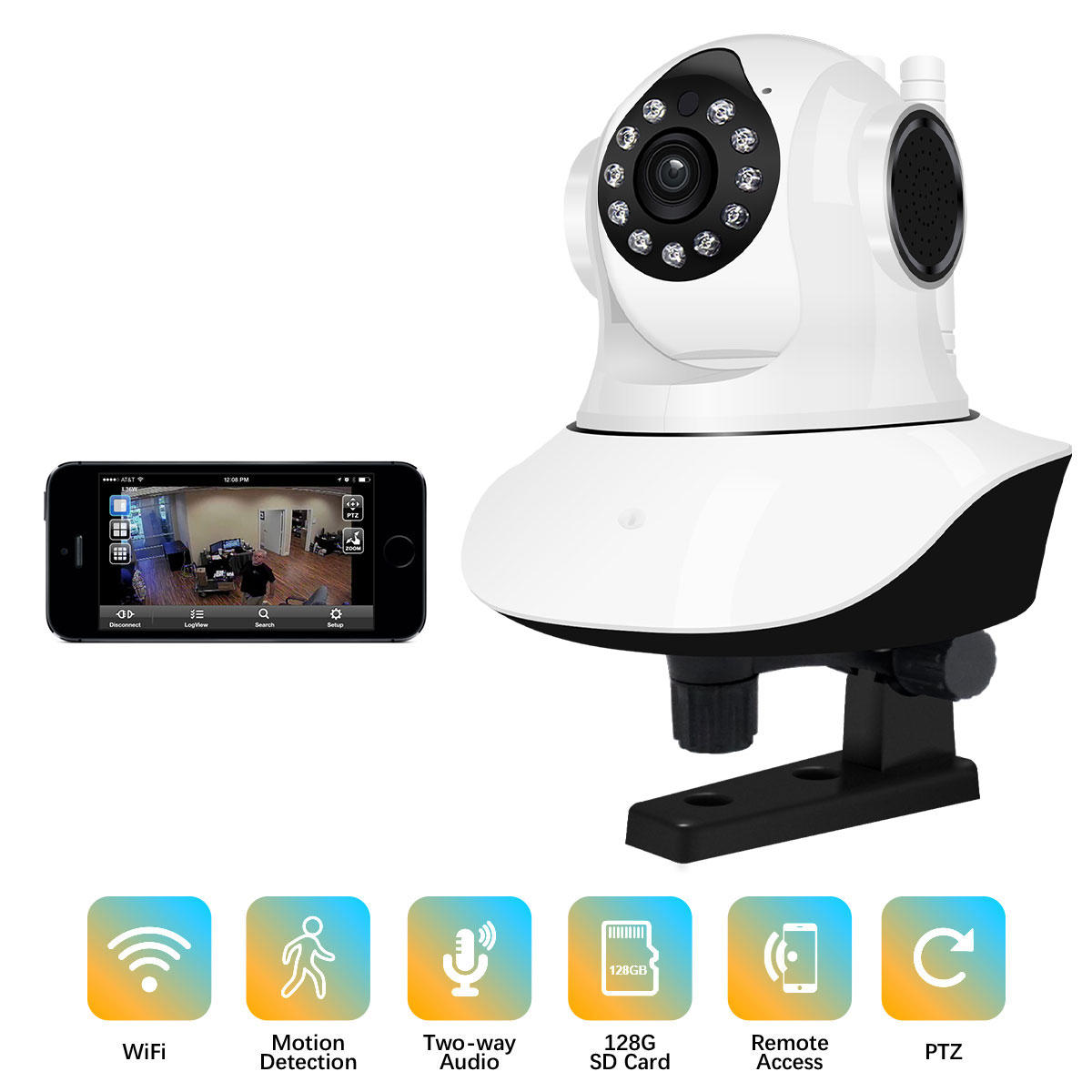 HD 1080P WiFi IP Camera, 11 LED, PT 360, Built-in Antenna, Motion Detection, Two-Way Audio, Baby Monitor