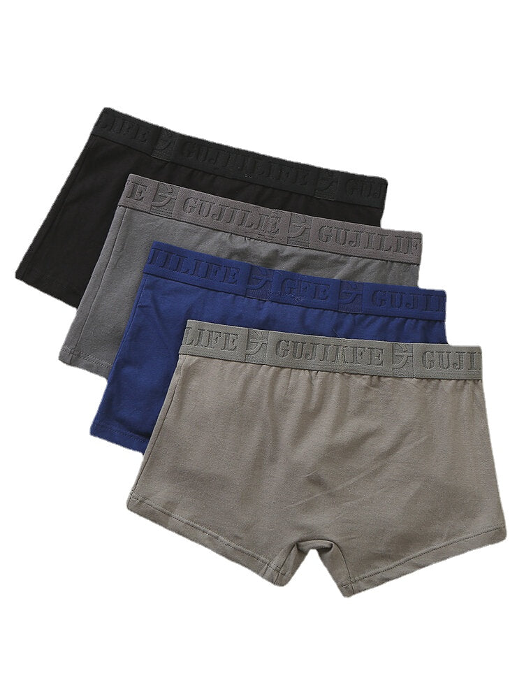 4er-Pack atmungsaktive, elastische, dünne Boxershorts aus Baumwolle für Herren mit mittlerer Taille und einfarbiger Optik