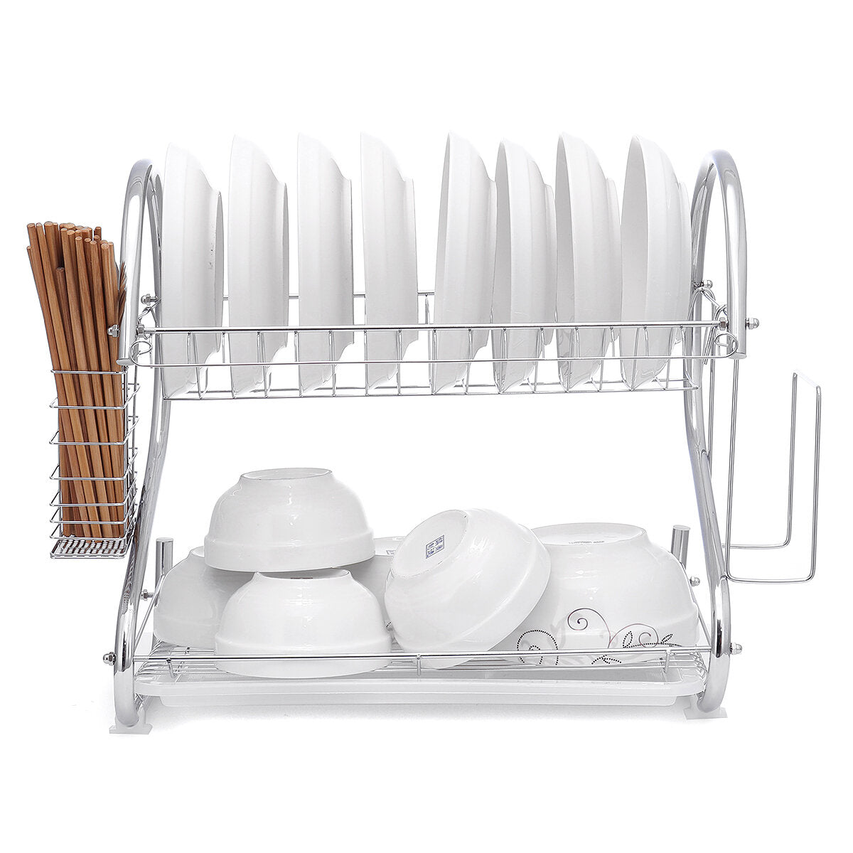 2-Tier Dish Drying Rack with Utensil and Cup Holders, Dish Drainer for Kitchen Counter