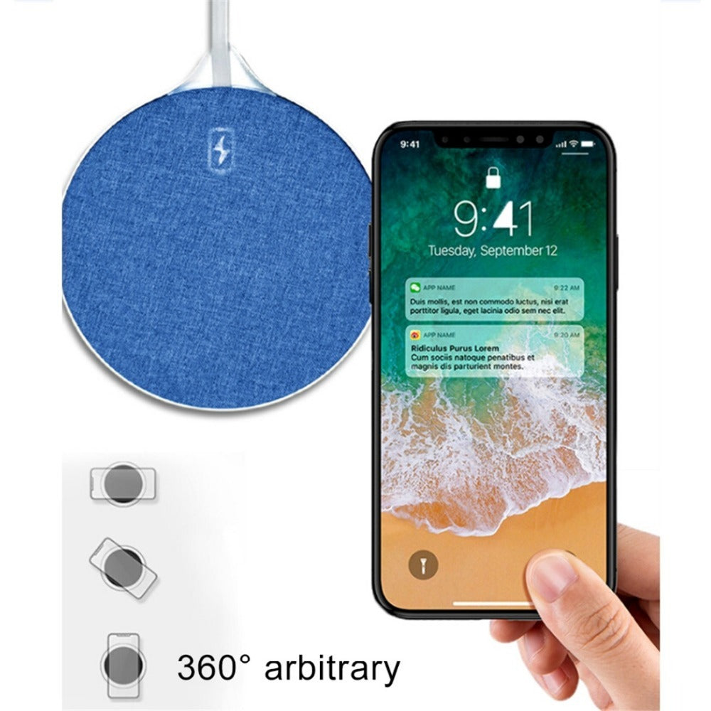 Fast Qi Wireless Charger Pad - Metal Cloth Mat, 9V 7.5W for iPhone & Samsung