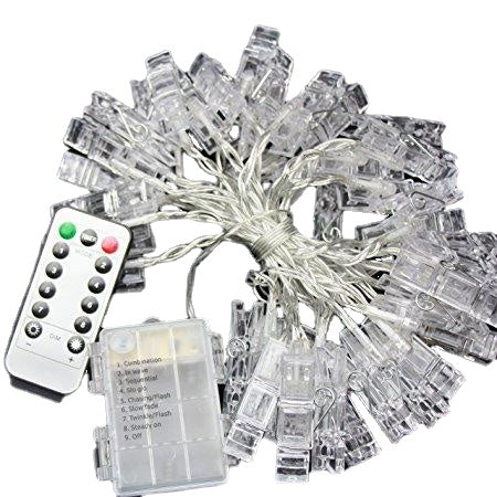 Battery Powered 5M 40 LEDs Fairy String Lights with Remote, 8 Modes, Picture Display Clips for Christmas