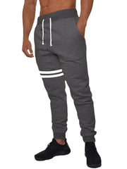 Men's Striped Casual Drawstring Fleece Cotton Knitted Sport Pants with Beam Feet