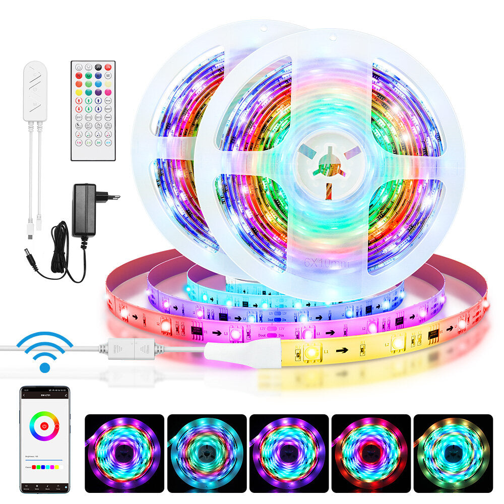 Smart Wi-Fi RGB LED Strip Light with Built-in IC, 40-Key IR Remote, 5M/10M - Perfect for Christmas Decorations