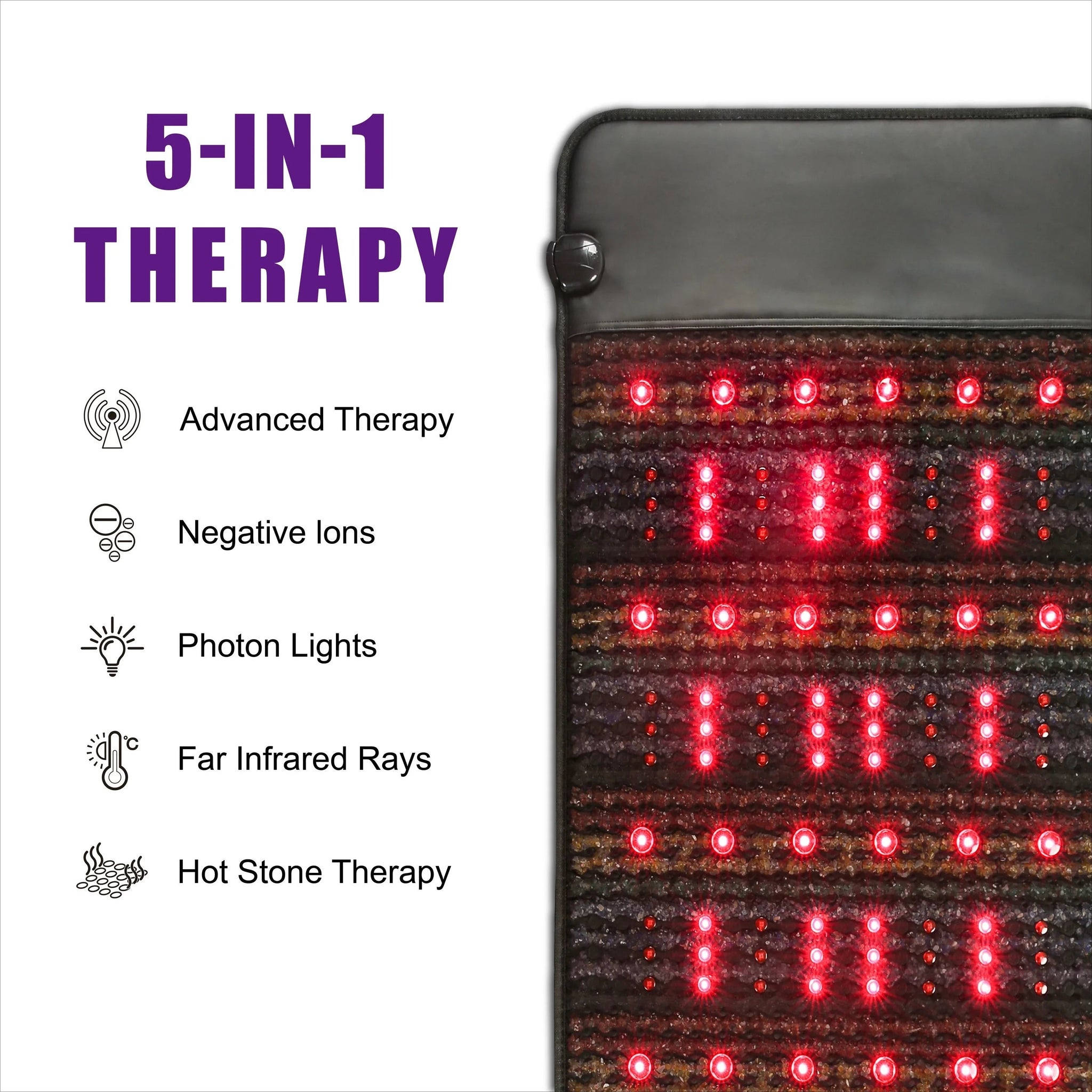 PEMF Infrared Therapy Mat Full Body 80x190cm | Amethyst & 8 Gemstones | Far Infrared + Red Light 660nm/850nm | 6 PEMF Coils