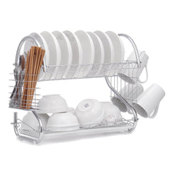 2-Tier Dish Drying Rack with Utensil and Cup Holders, Dish Drainer for Kitchen Counter