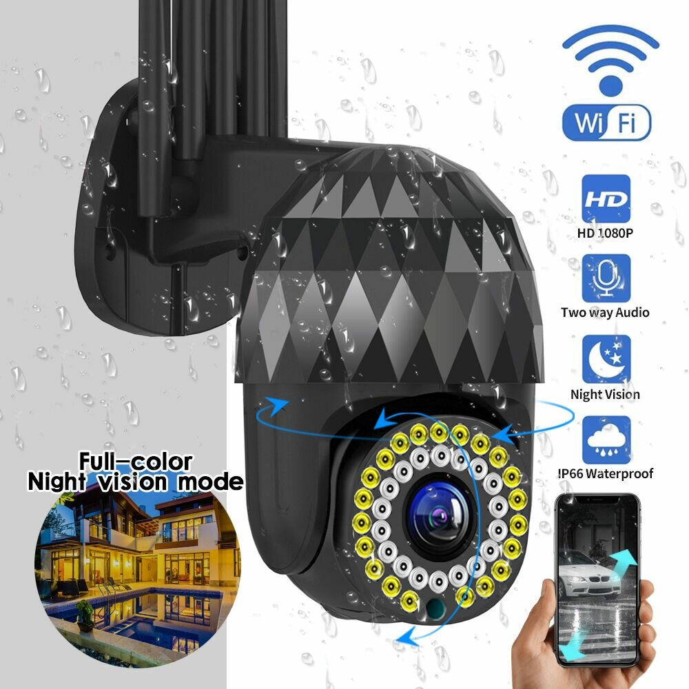 1080P Outdoor PTZ IP Camera, 39 LED, 5X Zoom, Two-Way Audio, WiFi, Waterproof, Night Vision, CCTV Video Surveillance