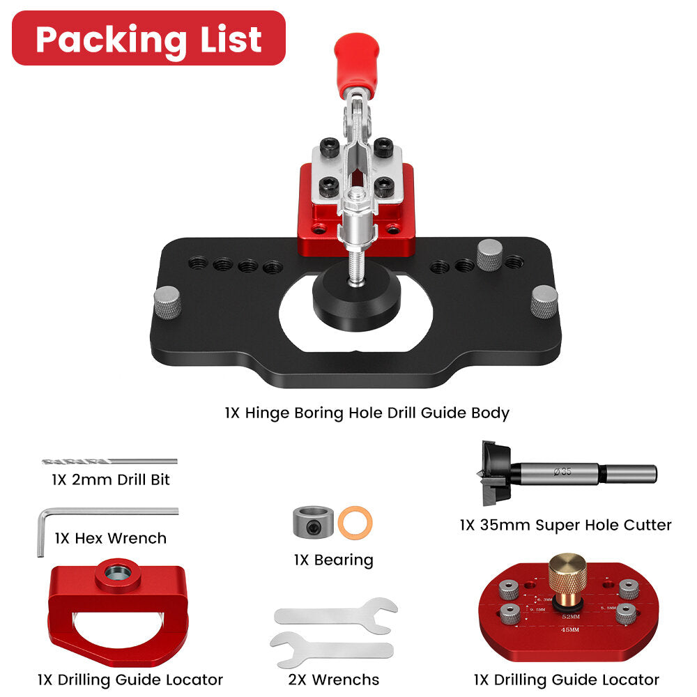 Aluminum Alloy 35MM Hinge Boring Drill Guide Jig with Clamp for Woodworking Cabinet Door Installation