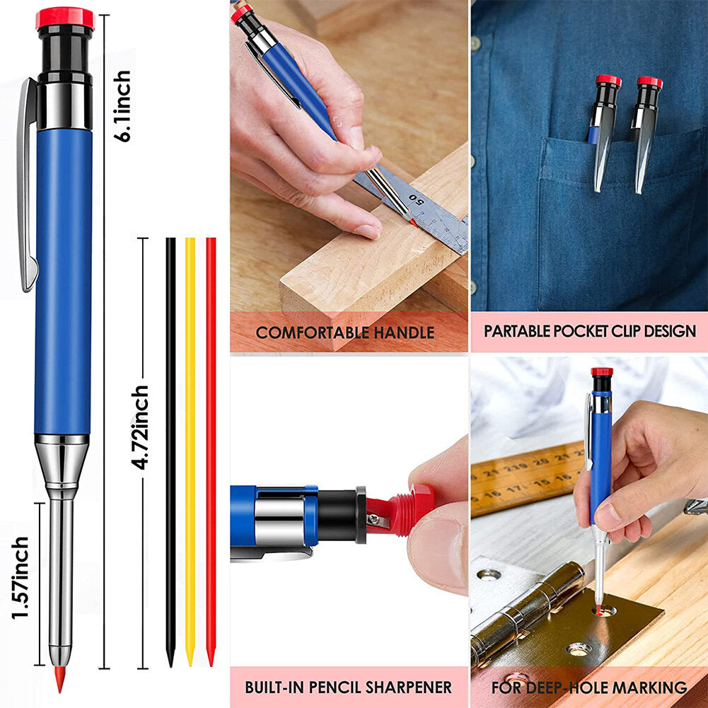 Solid Carpenter Pencil Set with Refills for Deep Hole Marking