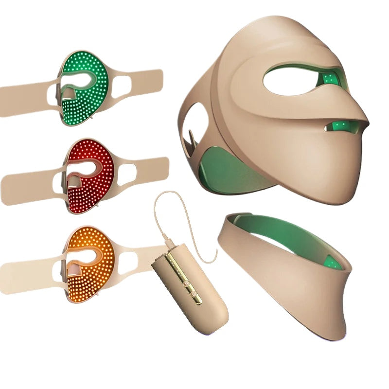 Infrared LED Face & Neck Mask - 676 Beams Red & Green Light Therapy for Dark Spots & Anti-Aging