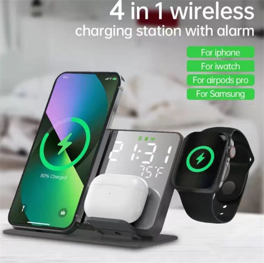 15W Fast Wireless Charger & Alarm Clock for iPhone, Samsung, Huawei, Apple Watch, AirPods