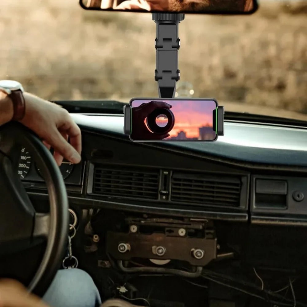 360 Degree Rotating Car Phone Holder - Rearview Mirror Clip Bracket for All Cell Phones