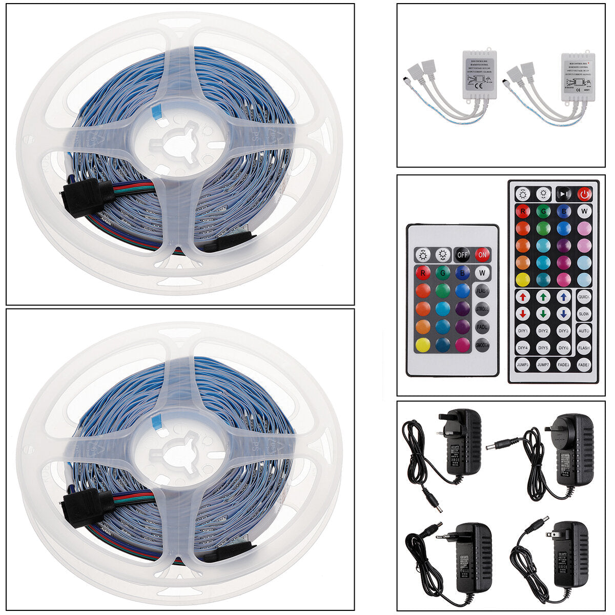 15M RGB 5050 LED Strip Light Kit - Non-Waterproof, SMD Tape, 24/44 Key Remote Controller