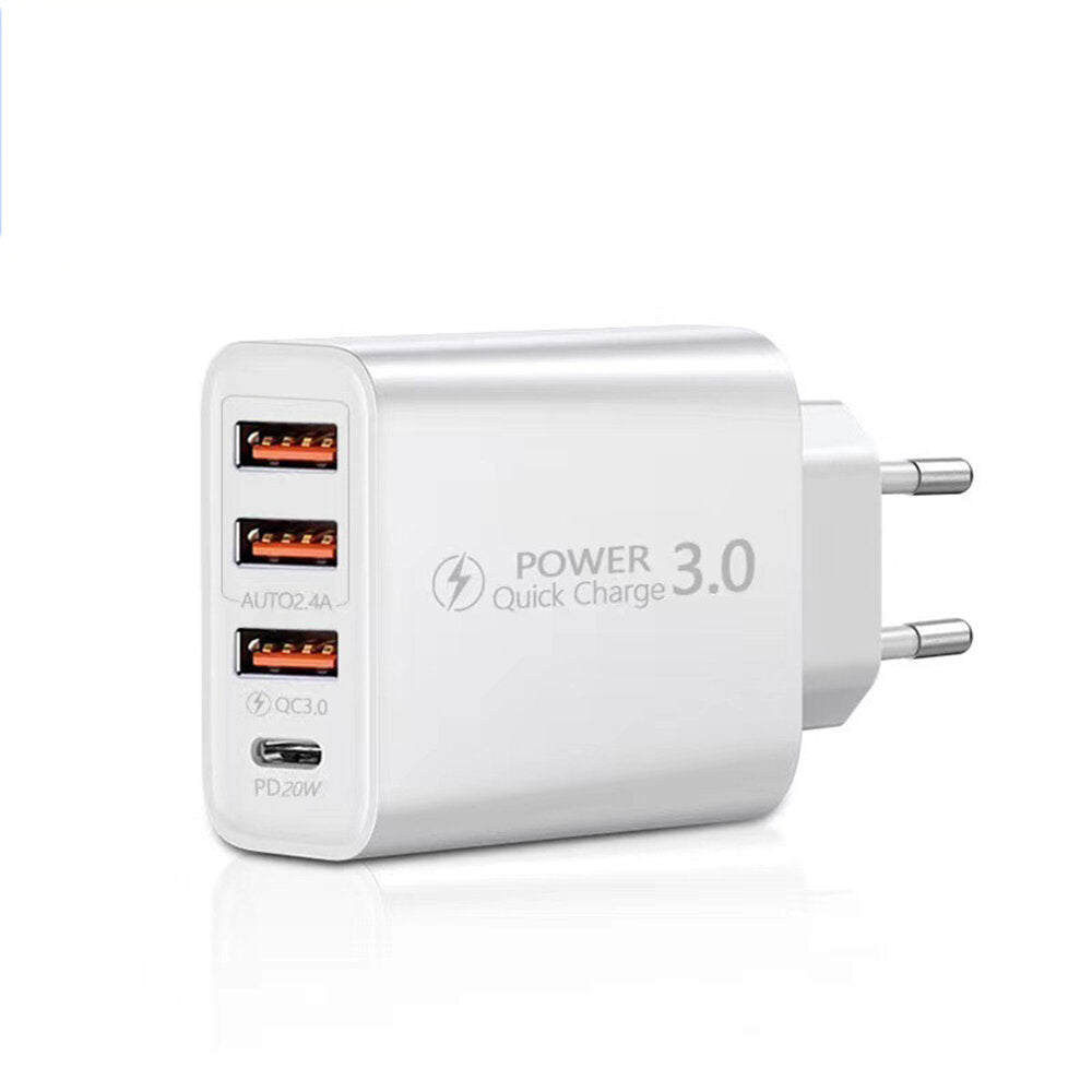 30W 4-Port USB PD Charger, Fast Charging EU Plug for iPhone, Huawei, Oppo, Samsung