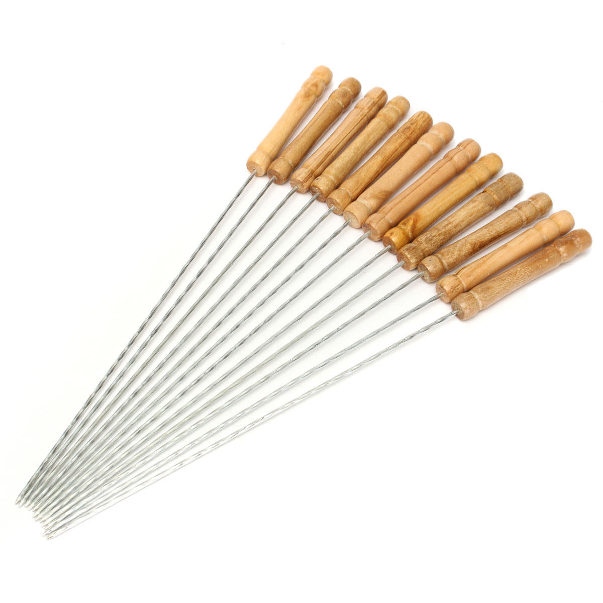 12X Stainless Steel BBQ Skewers 30cm - Metal Kebab Sticks, Barbecue Utensils, Needle Forks