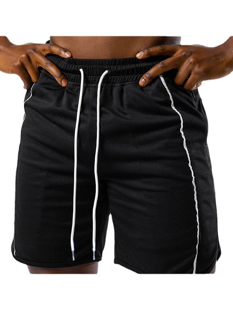 Men's Solid Color Workout Shorts with Pockets and Drawstring for Fitness