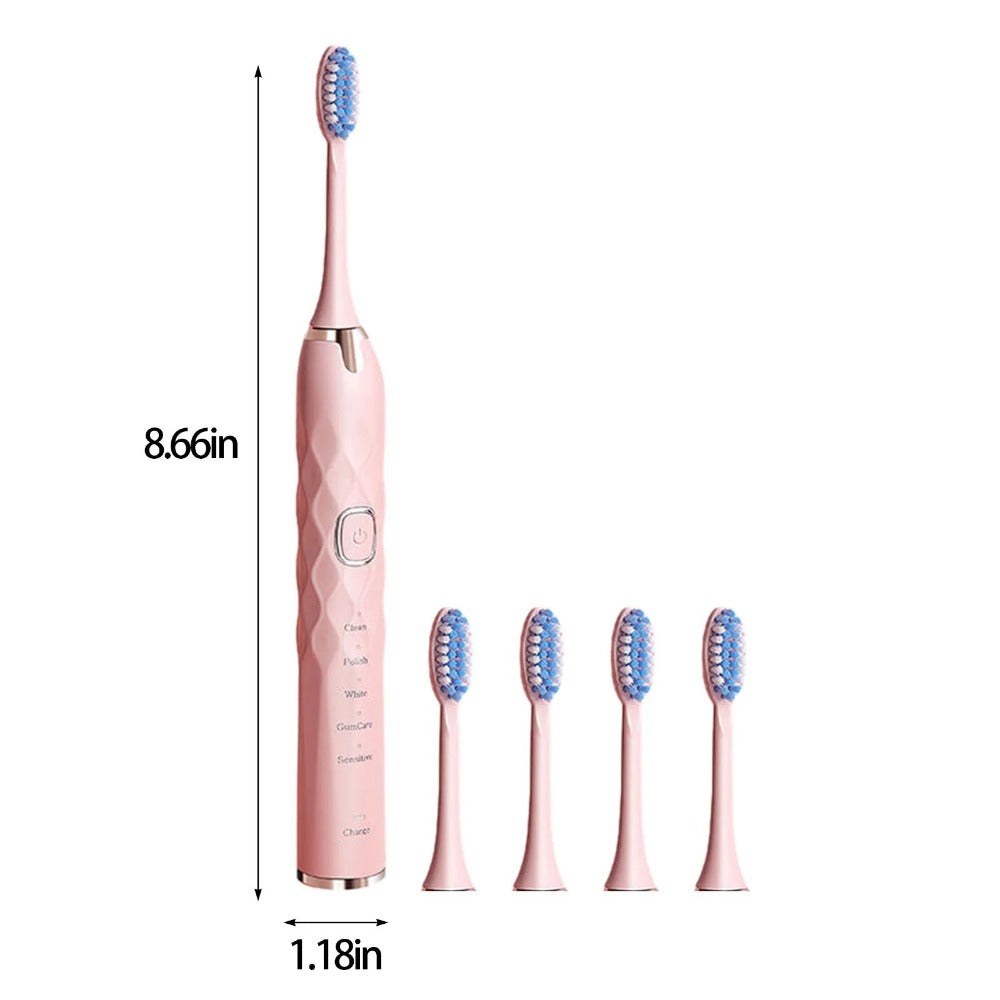 Electric Toothbrush Set - 5 Modes, IPX7 Waterproof, 5 Soft Heads for Adults & Kids